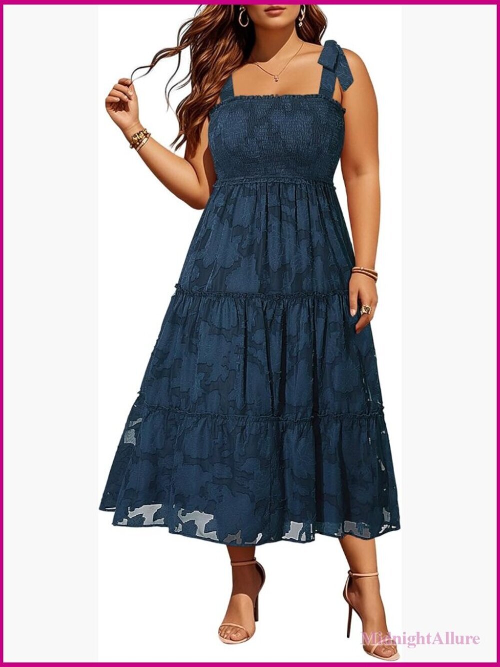 Plus Size Smocked Maxi Dress Spaghetti Strap Lace Floral Boho Beach
